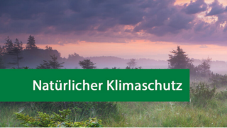 Naturnahe Landschaft mit Schriftzug "Natürlicher Klimaschutz"